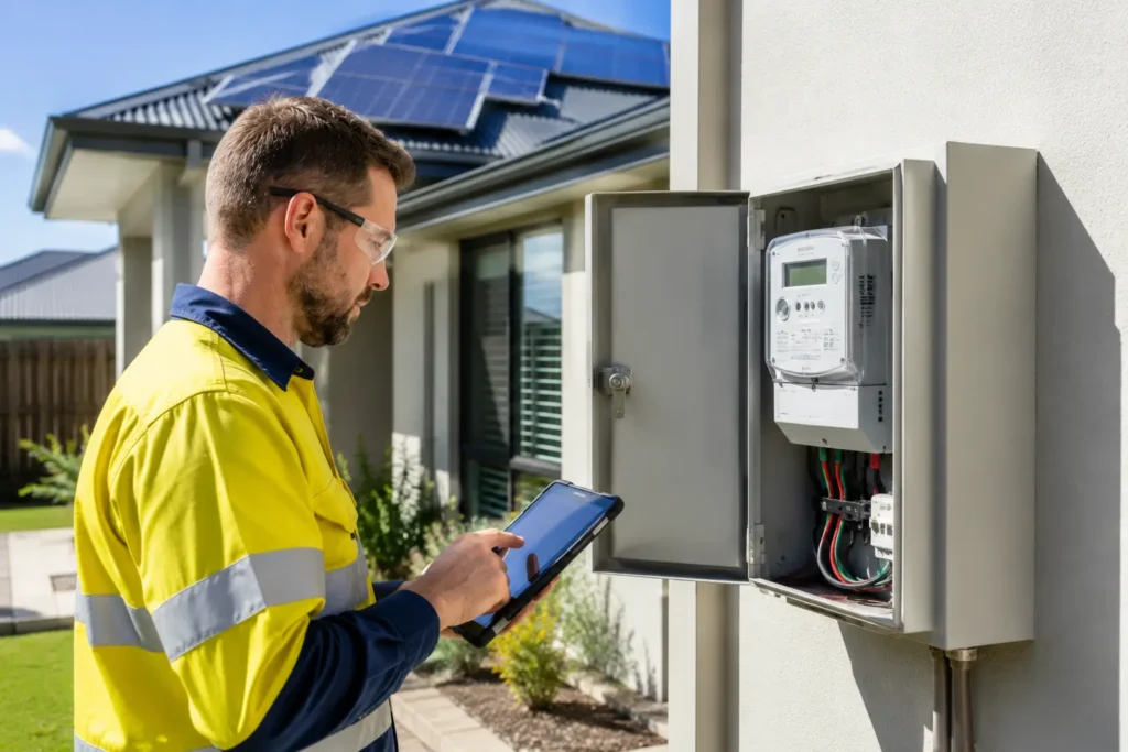 Electrician checking a solar meter
