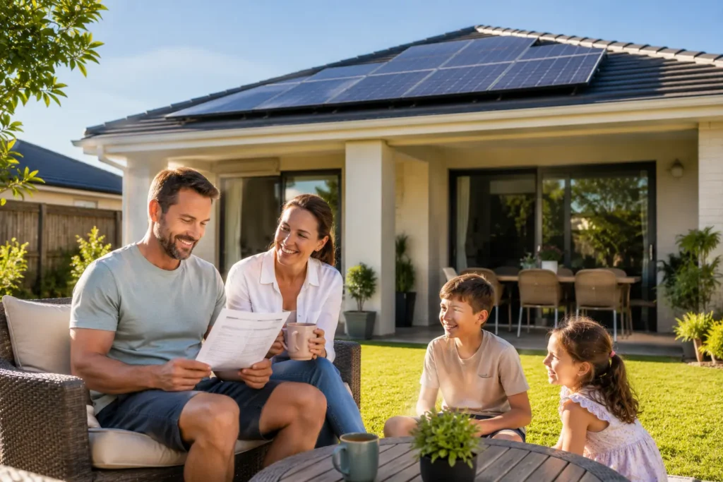 Family enjoying a solar-powered home