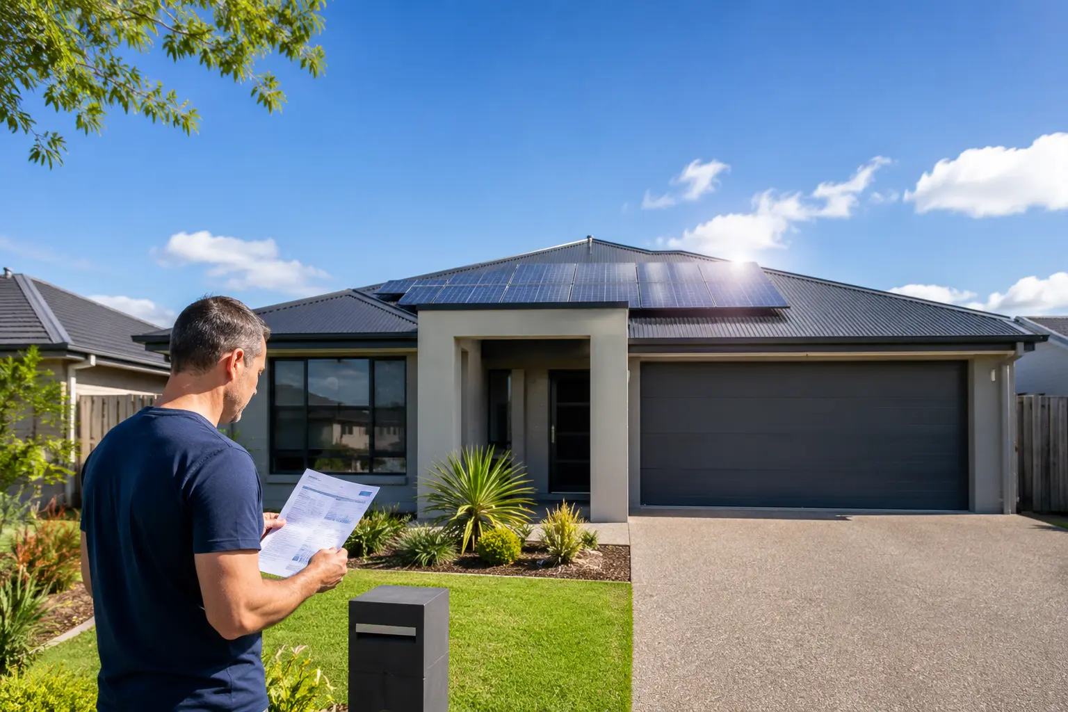 House with rooftop solar panels